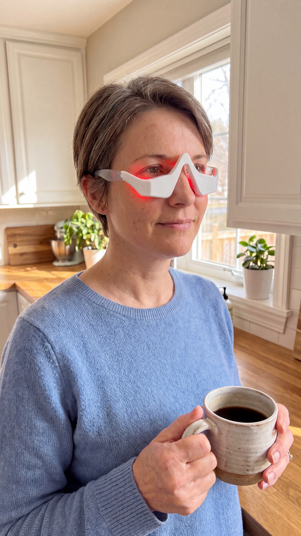 Frau mit Lumiva und Kaffeetasse